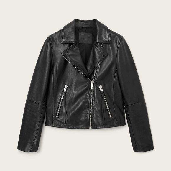 All Saints Dalby Leather Slim Fit Leather Biker Jacket - Picture 6 of 9
